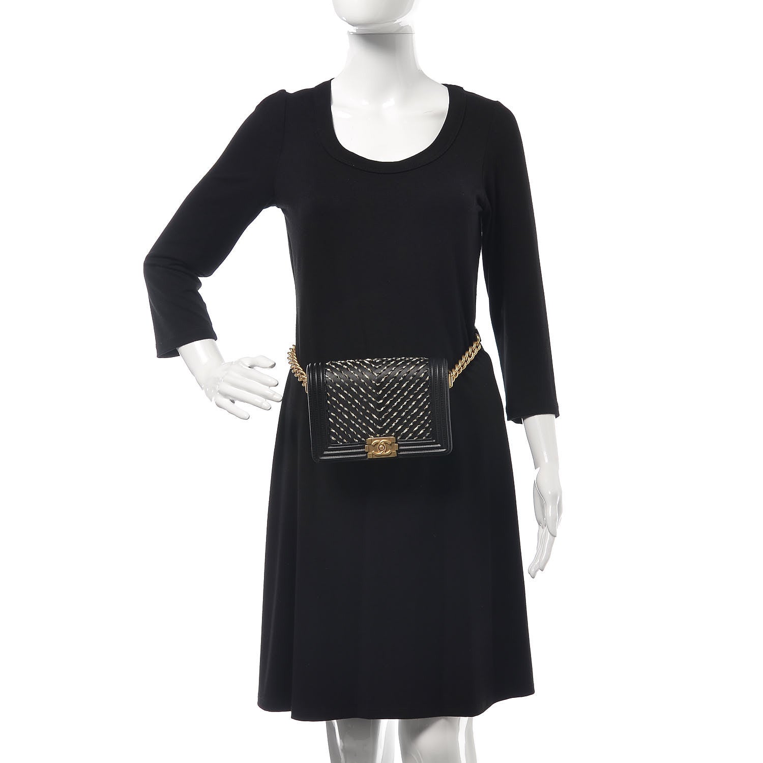 Chanel Calfskin Chevron Embroidered Boy By The Sea Flap Waist Belt Bag Black 2 of 8