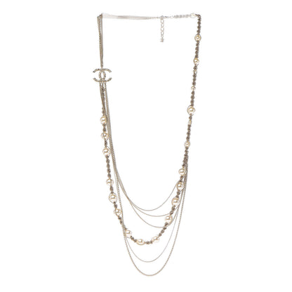 Chanel Crystal Pearl CC Long Multistrand Necklace Gold 3 of 6