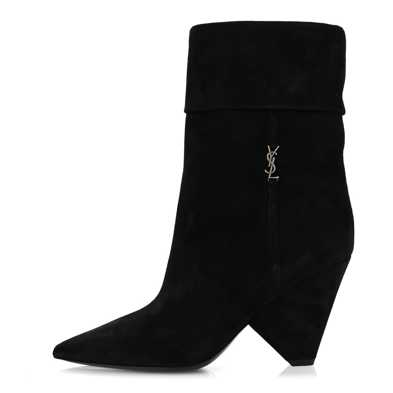 Saint Laurent Kid Scamosciato Niki 85 Wedge Booties 37.5 Black 1 of 11