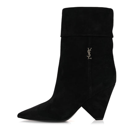 Saint Laurent Kid Scamosciato Niki 85 Wedge Booties 37.5 Black 1 of 11