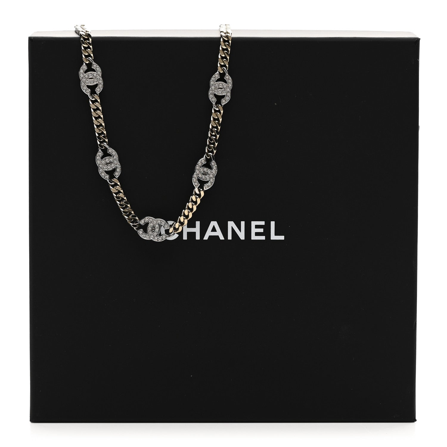 Chanel Crystal Chain CC Link Choker Gold Silver 6 of 6