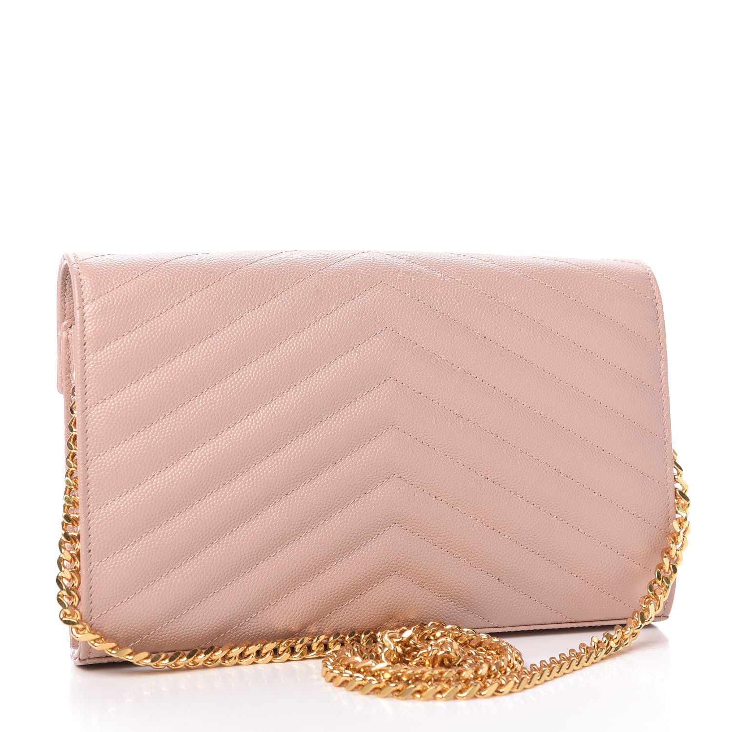 Saint Laurent Grain De Poudre Matelasse Chevron Monogram Chain Wallet Pale Pink 3 of 11