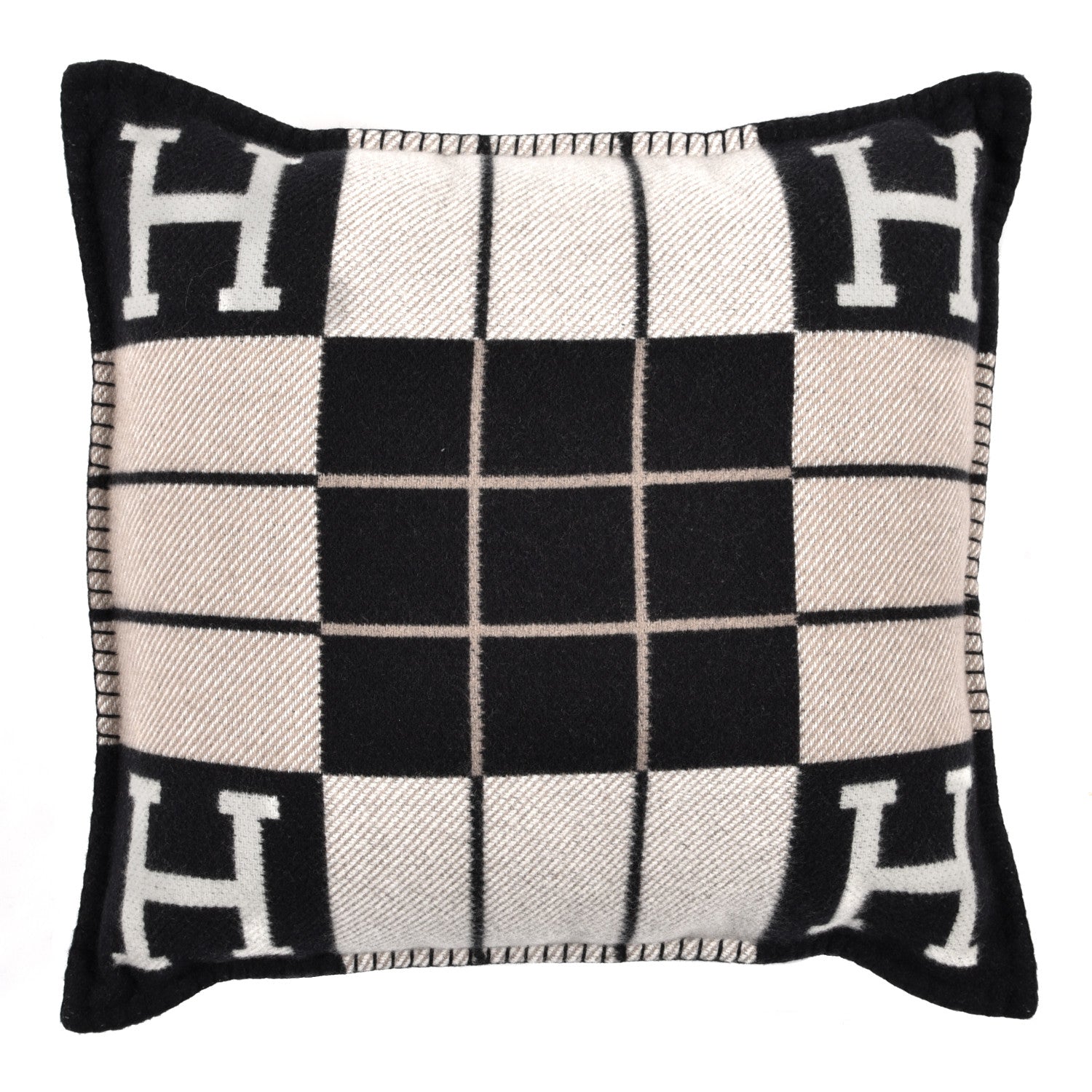 Hermes Wool Cashmere Avalon III Pillow PM Ecru Black 1 of 3