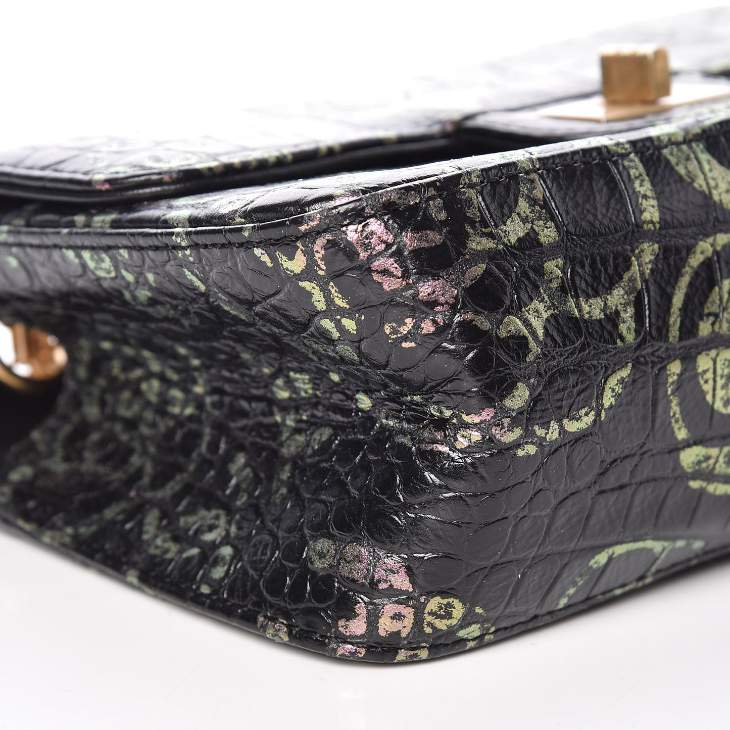 Calfskin Crocodile Embossed Graffiti 2.55 Mini Cocodile Reissue Flap Black Pink