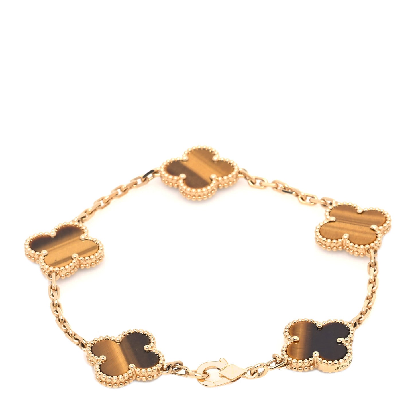 18K Yellow Gold Tiger Eye 5 Motifs Vintage Alhambra Bracelet