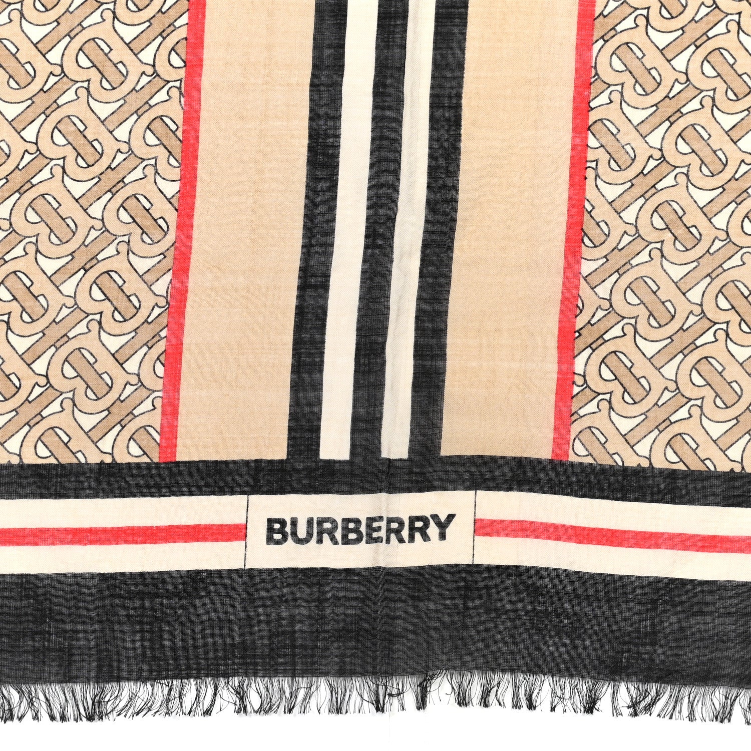 Burberry Wool Silk Monogram Icon Large Square Scarf Archive Beige 3 of 6