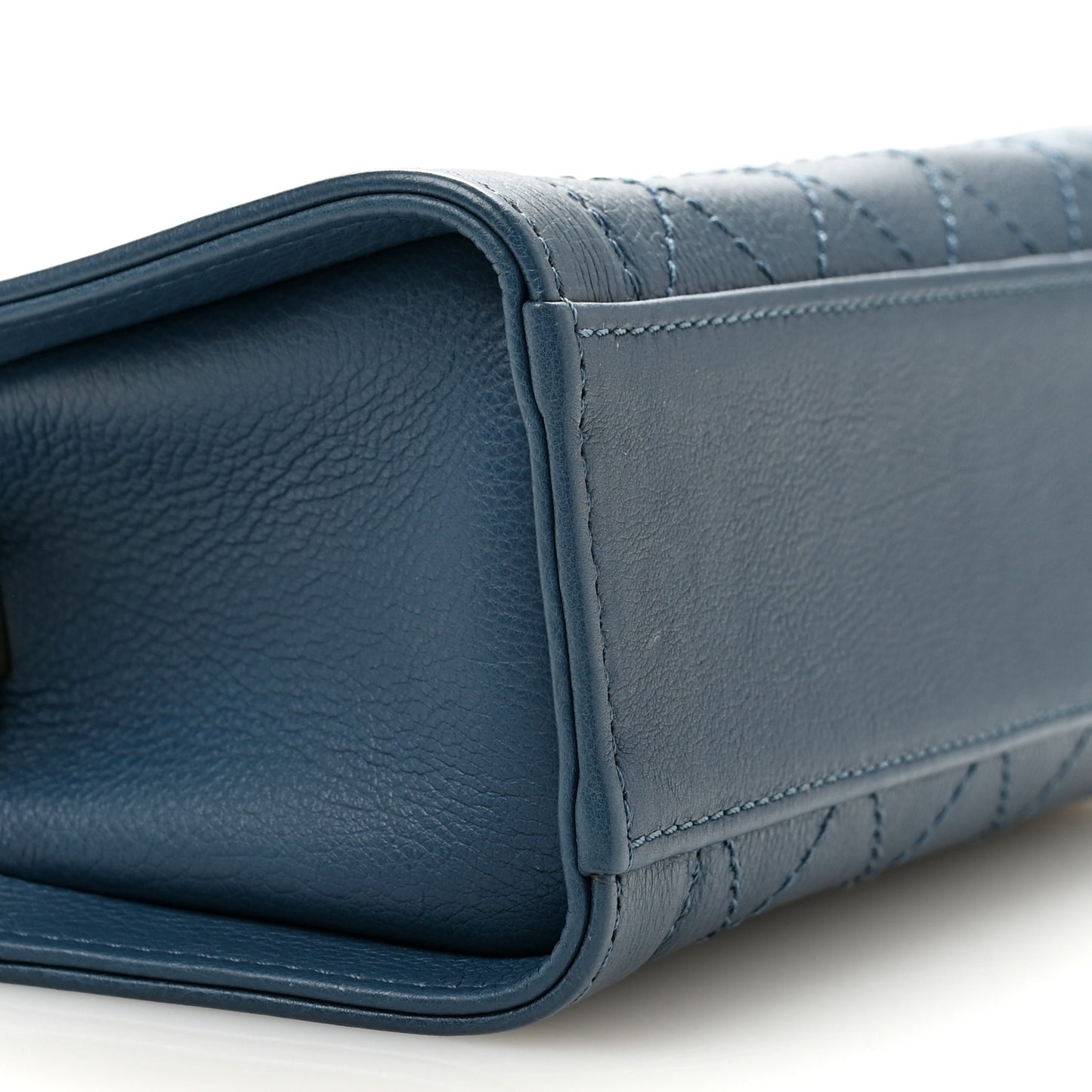 Grained Calfskin Stitched Mini Label Click Shopper Tote Blue