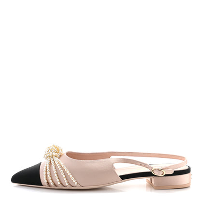Chanel Satin Grosgrain Pearl Slingback Flats 39 Pink Black 1 of 9