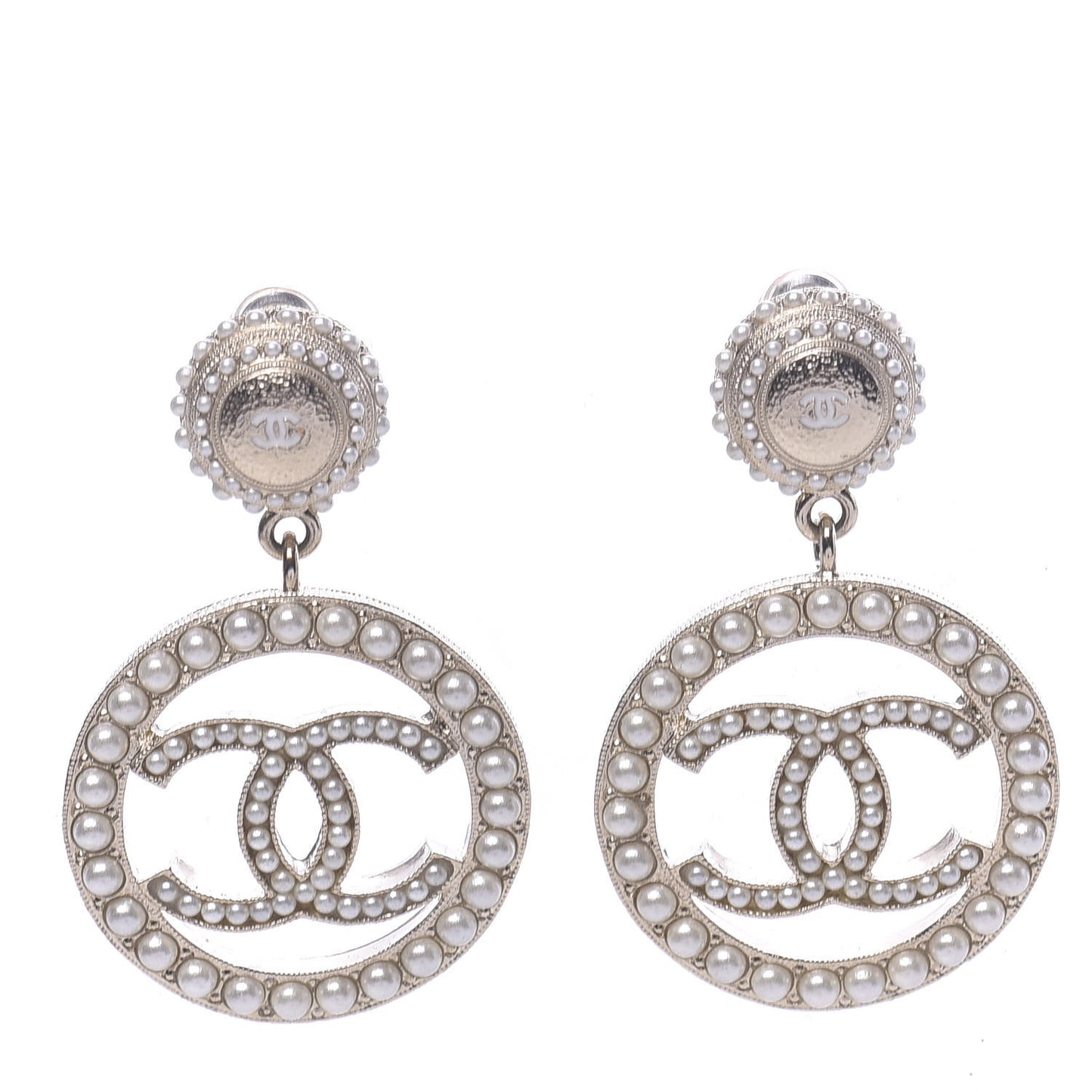 Pearl CC Drop Earrings Light Gold
