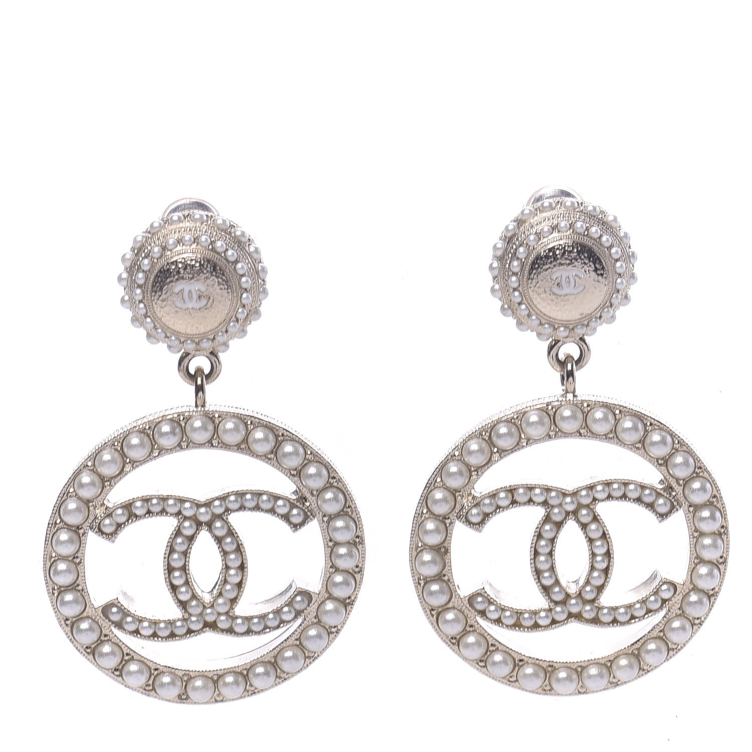 Chanel Pearl CC Drop Earrings Light Gold 1 of 5