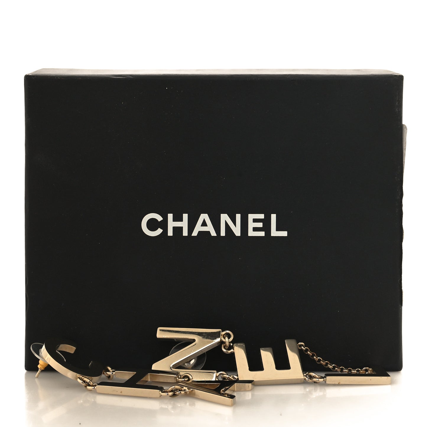 Metal Cha-Nel Logo Drop Earrings Gold