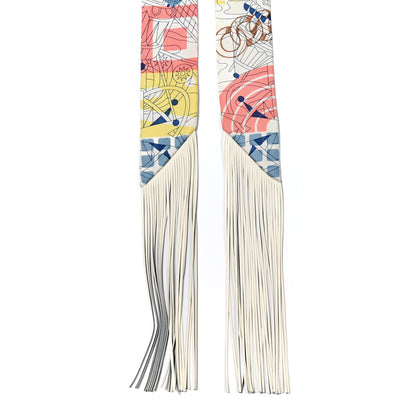 Hermes Silk Au Bloc Fringed Twilly Bleu Rose Vert 2 of 4