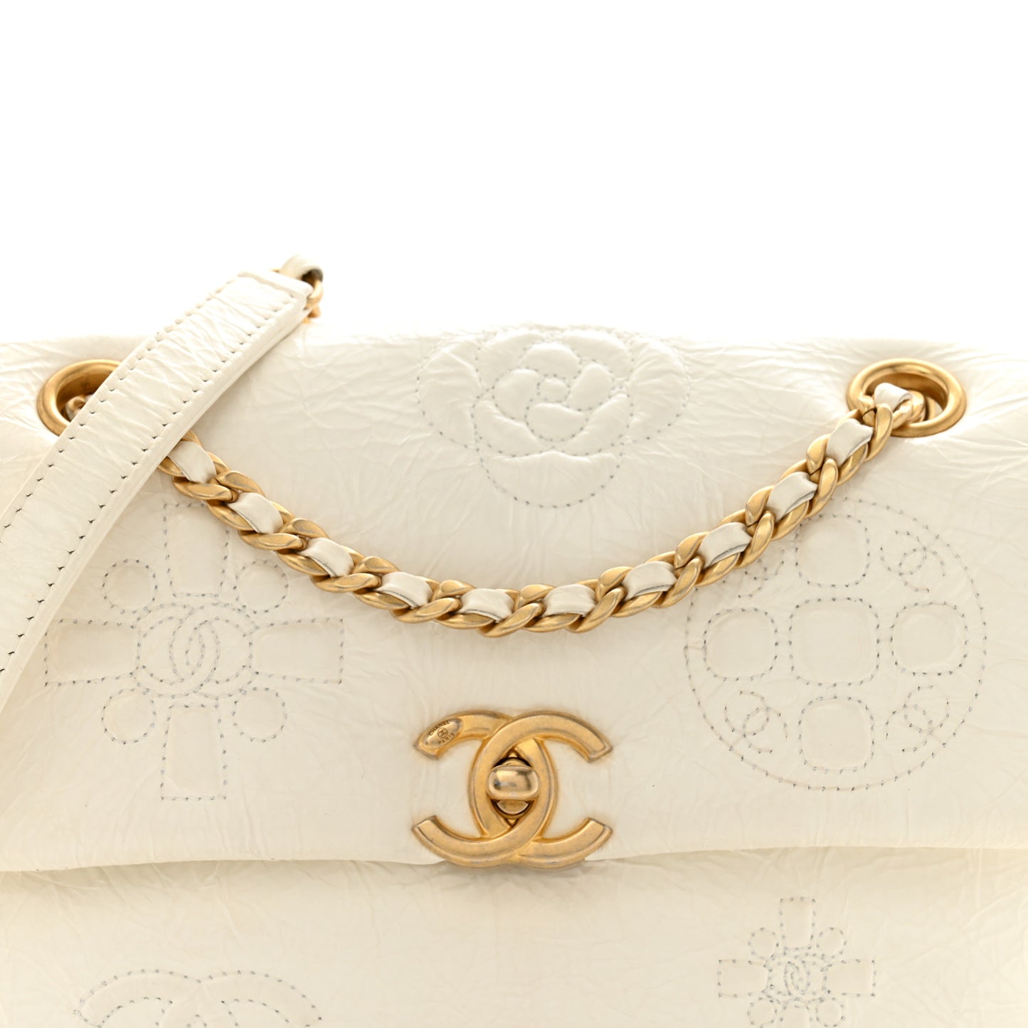 Crumbled Calfskin Embossed Flap White