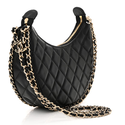 Chanel Lambskin Quilted Small Hobo Bag Black 3 of 10