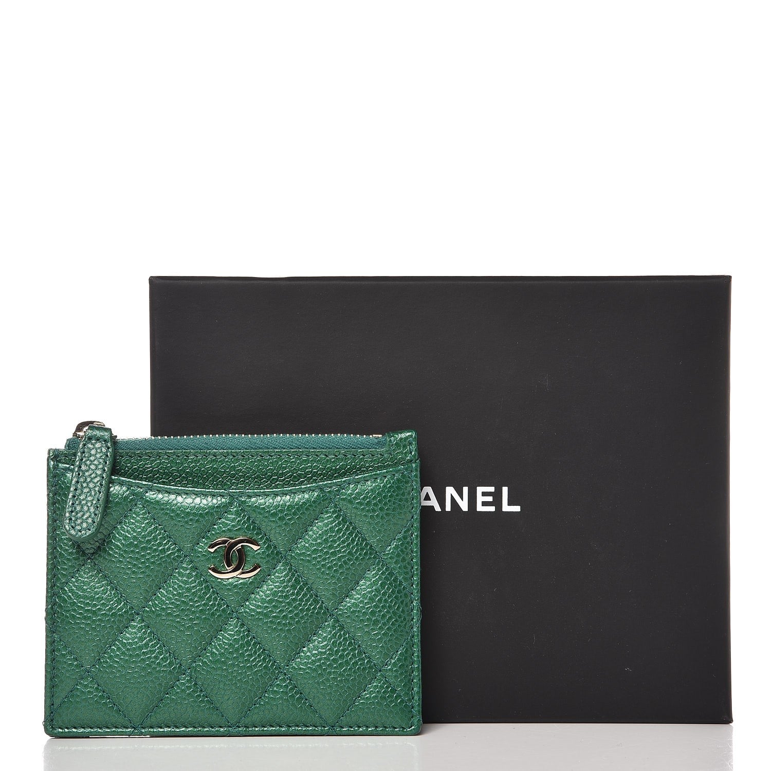 Chanel Metallic Caviar Quilted CC Zip Card Holder Green 8 of 8