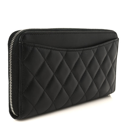 Chanel Lambskin Quilted Large Gusset Zip Around Wallet Black 3 of 10