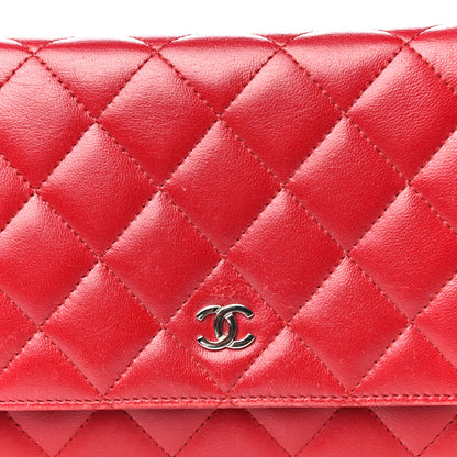 Chanel Lambskin Quilted Wallet on Chain WOC Red 16 of 22