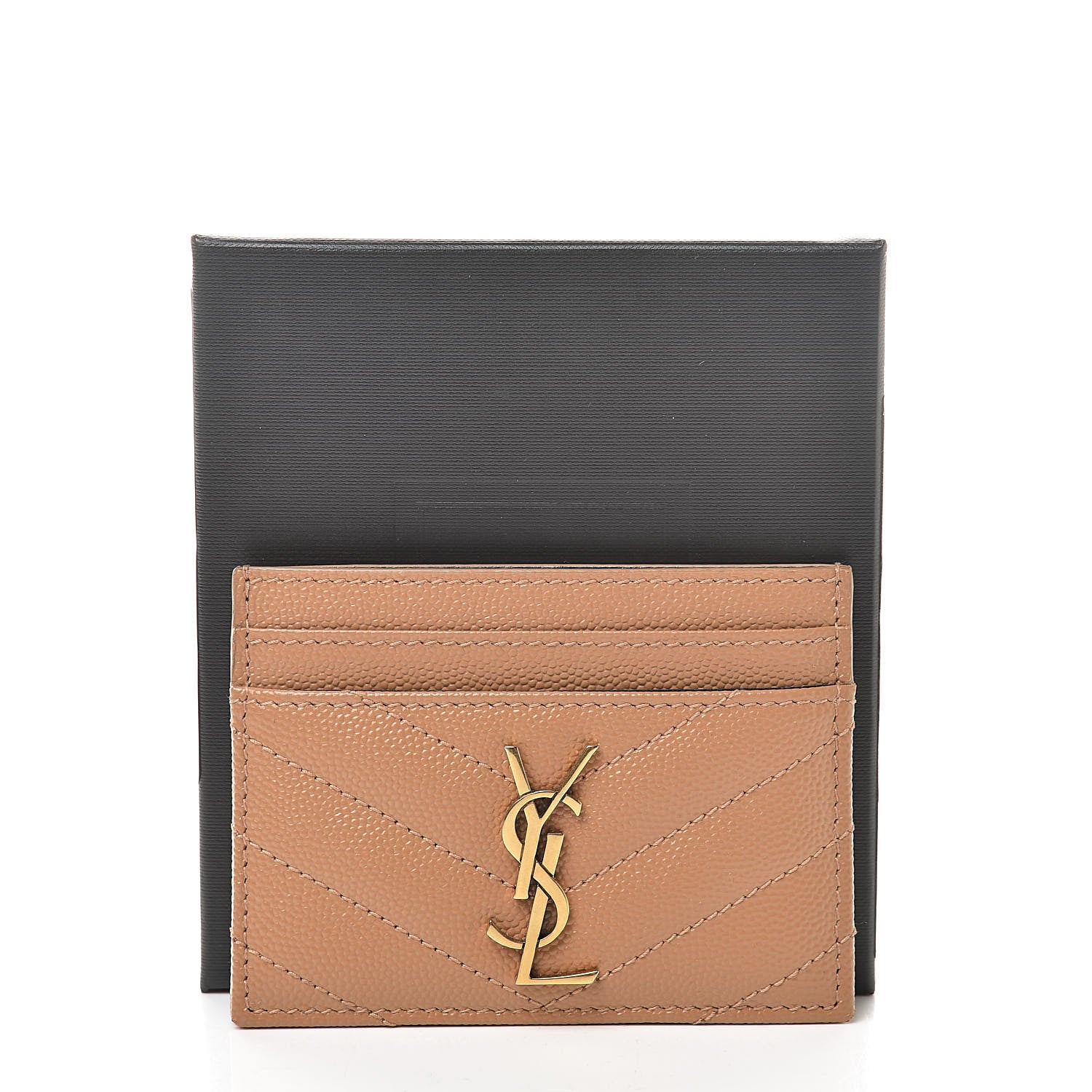 Saint Laurent Grain De Poudre Matelasse Chevron Monogram Credit Card Case Cork 9 of 9