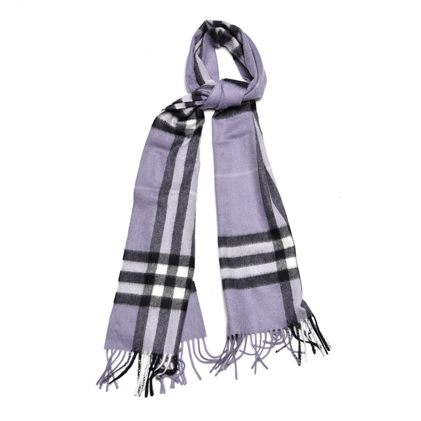 Cashmere Giant Check Fringe Scarf Lilac