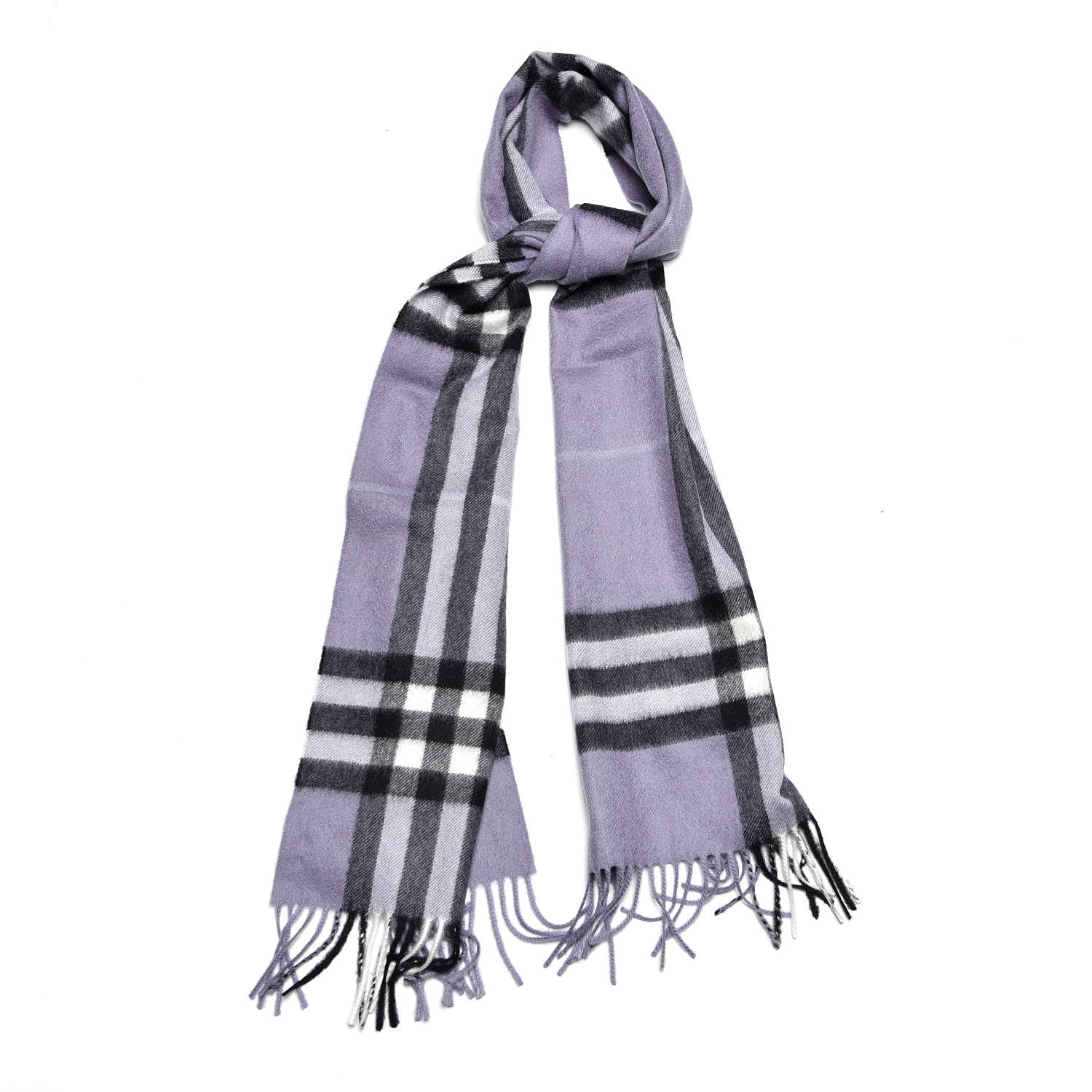 Burberry Cashmere Giant Check Fringe Scarf Lilac 1 of 5