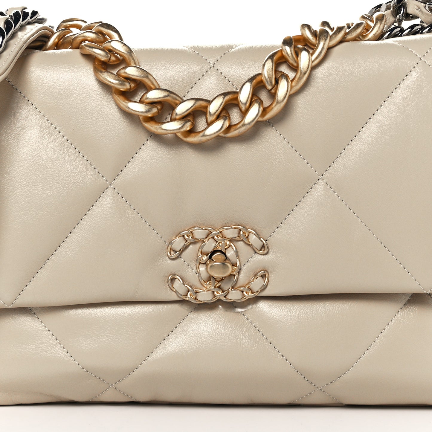 Lambskin Quilted Large Chanel 19 Flap Beige