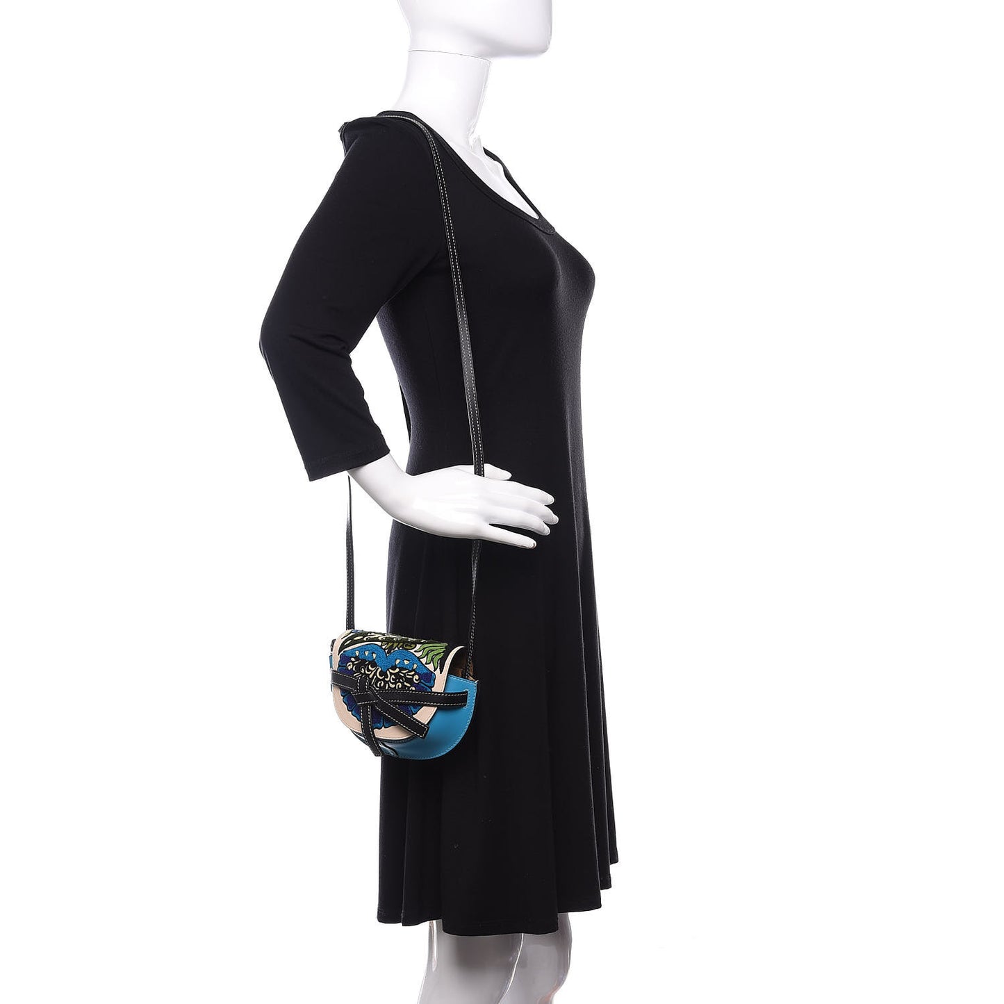 Grained Calfskin Floral Mini Gate Crossbody Bag Peacock Blue