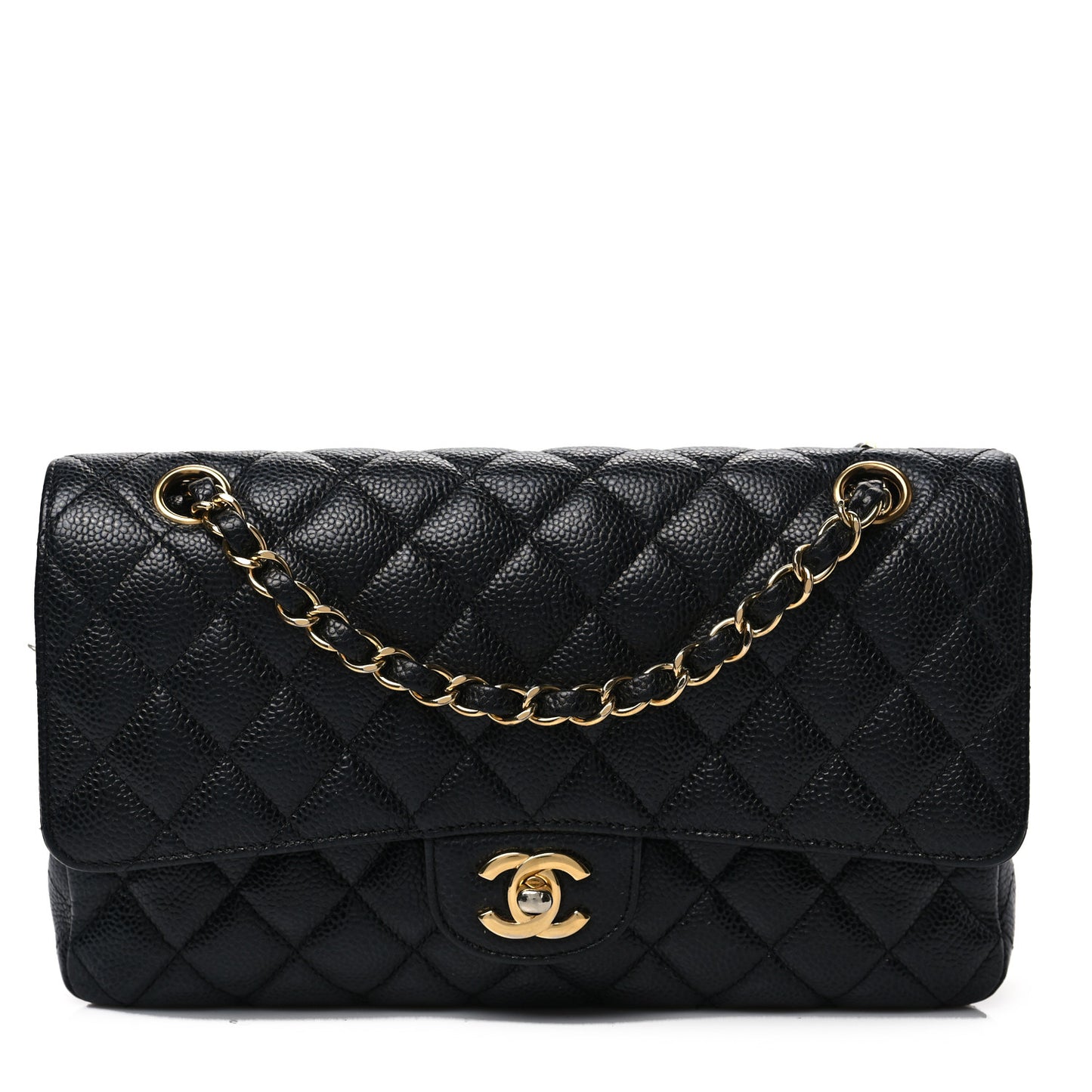 Caviar Quilted Medium Double Flap Black