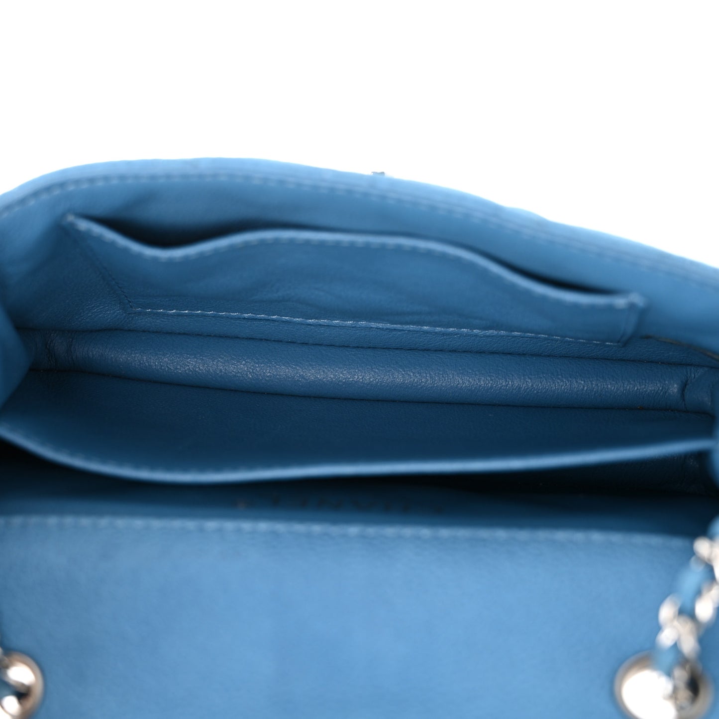 Iridescent Caviar Quilted Extra Mini Flap Light Blue