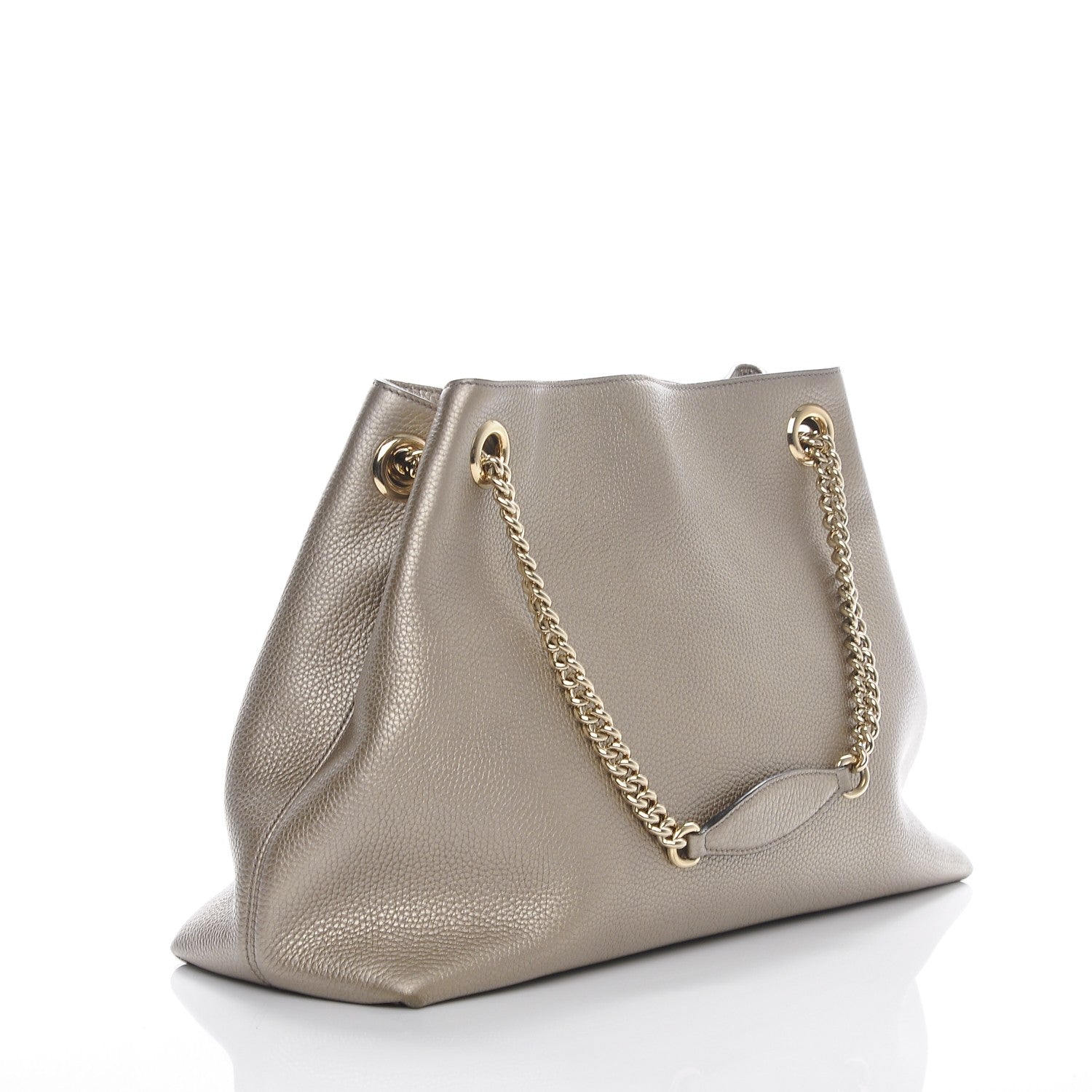 Gucci Metallic Pebbled Calfskin Medium Soho Chain Shoulder Bag Golden Beige 3 of 7