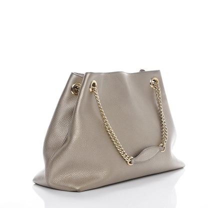 Gucci Metallic Pebbled Calfskin Medium Soho Chain Shoulder Bag Golden Beige 3 of 7