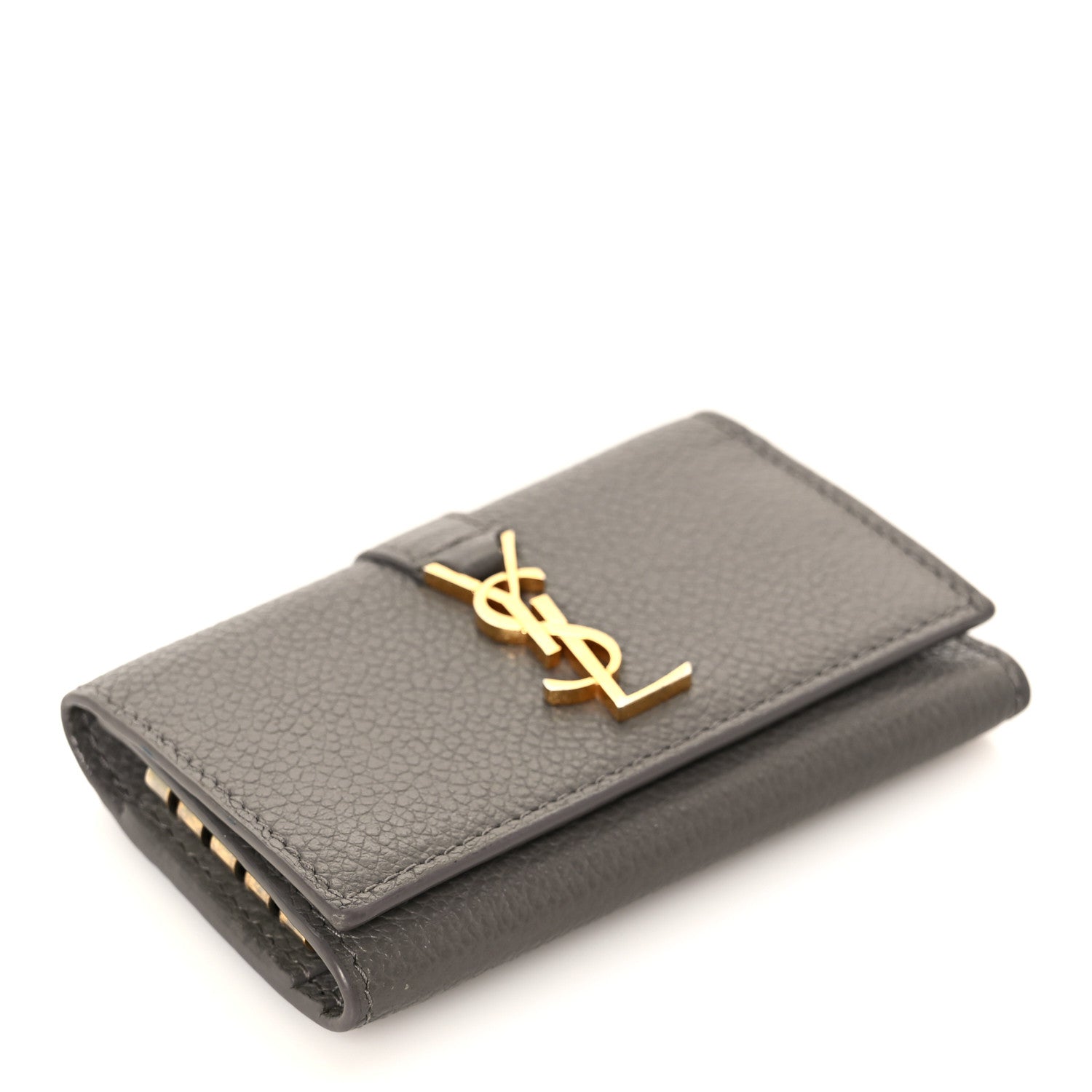 Saint Laurent Grained Calfskin Monogram Key Case Grey 4 of 9