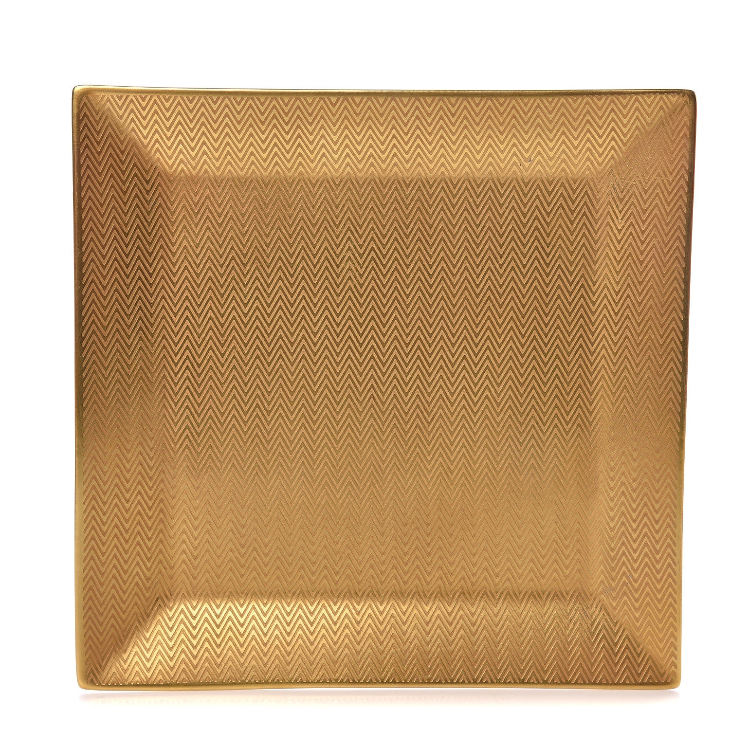 Hermes Porcelain Chevrons Set of 3 Square Plates Gold 1 of 6