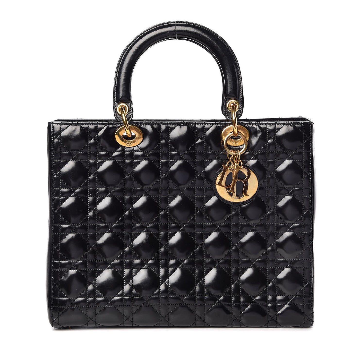 Glazed Calfskin Cannage Large Lady Dior Black