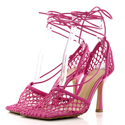 Bottega Veneta Mesh Nappa Stretch Ankle Tie 90mm Sandals 35 Hollyhock 3 of 10