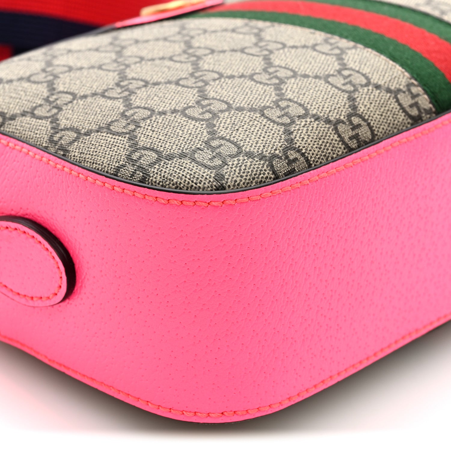 Gucci GG Supreme Monogram Textured Dollar Calfskin Web Ophidia Small Crossbody Bag Beige Ebony Fuchsia 9 of 10