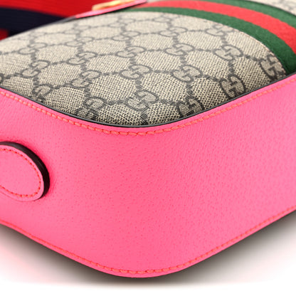 Gucci GG Supreme Monogram Textured Dollar Calfskin Web Ophidia Small Crossbody Bag Beige Ebony Fuchsia 9 of 10