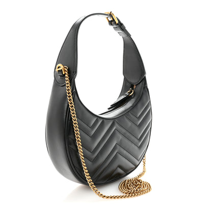 Gucci Calfskin Matelasse Chevron Mini GG Marmont Half Moon Hobo Black 3 of 9
