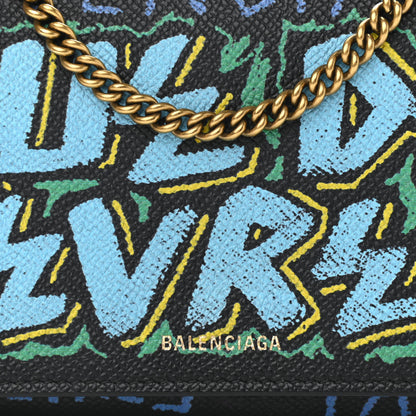Balenciaga Signature Grained Calfskin Graffiti BB Chain Wallet Black Multicolor 7 of 10