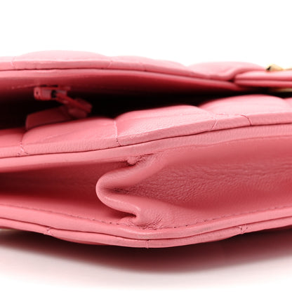 Chanel Lambskin Quilted Chain Handle Round Wallet On Chain WOC Pink 12 of 19