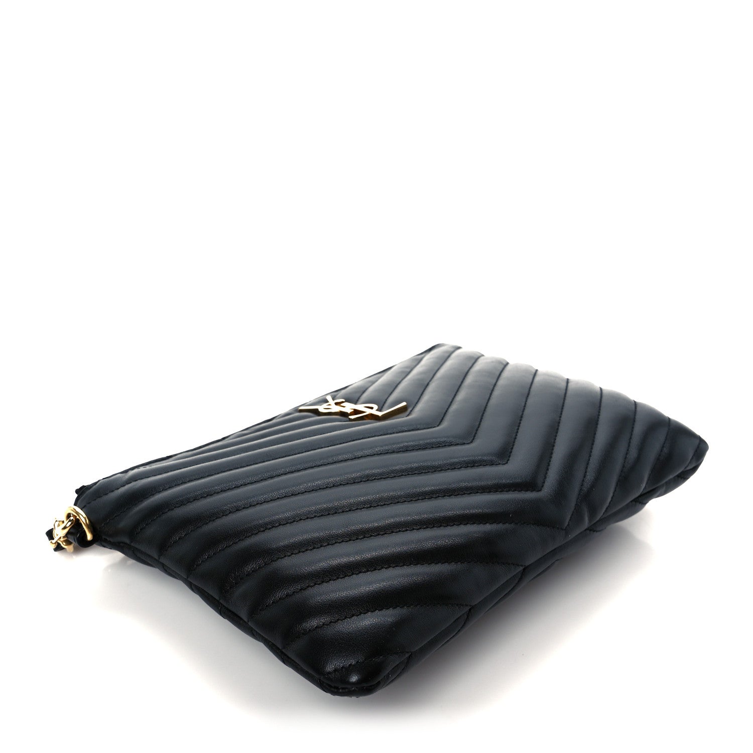 Saint Laurent Calfskin Matelasse Chevron Monogram A5 Wristlet Black 8 of 16