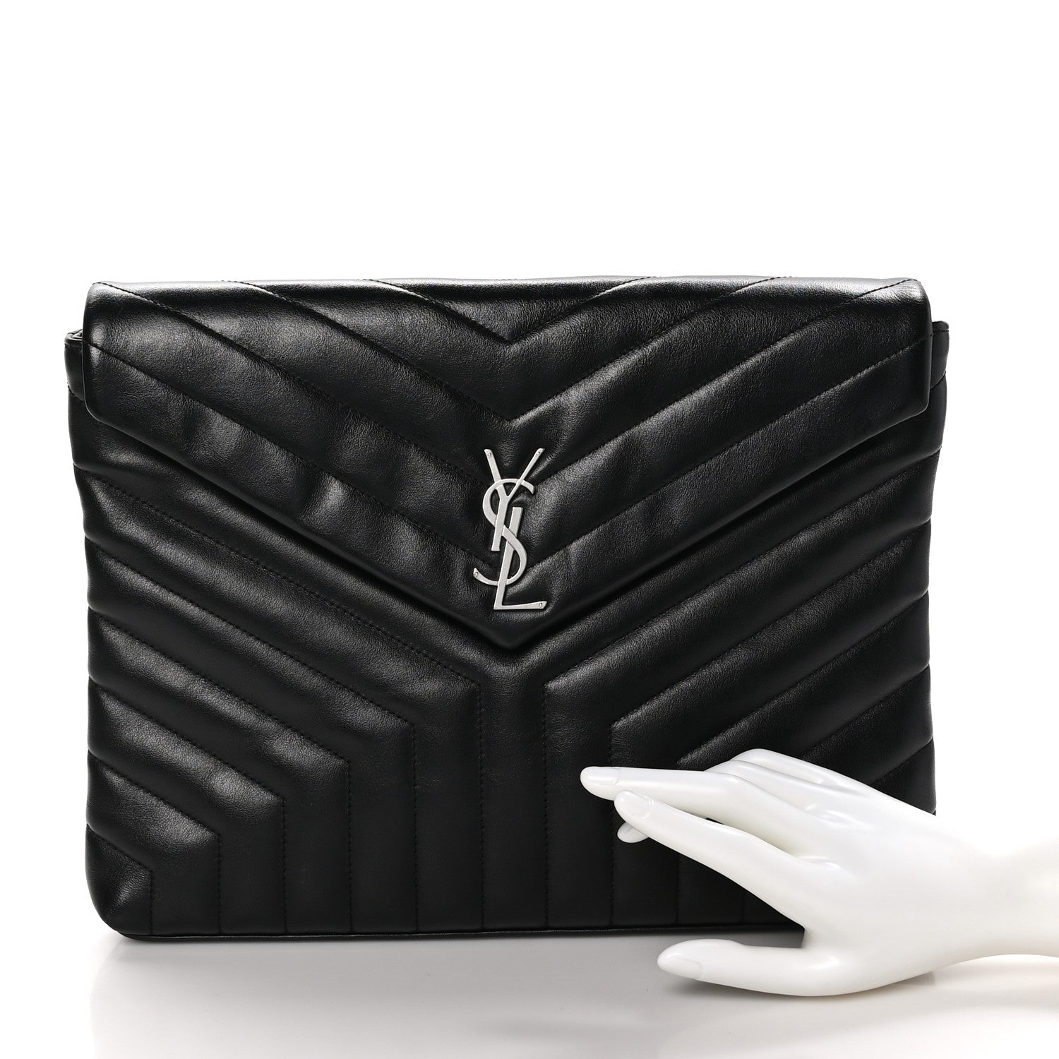 Saint Laurent Calfskin Y Quilted Monogram Loulou Document Holder Black 2 of 10