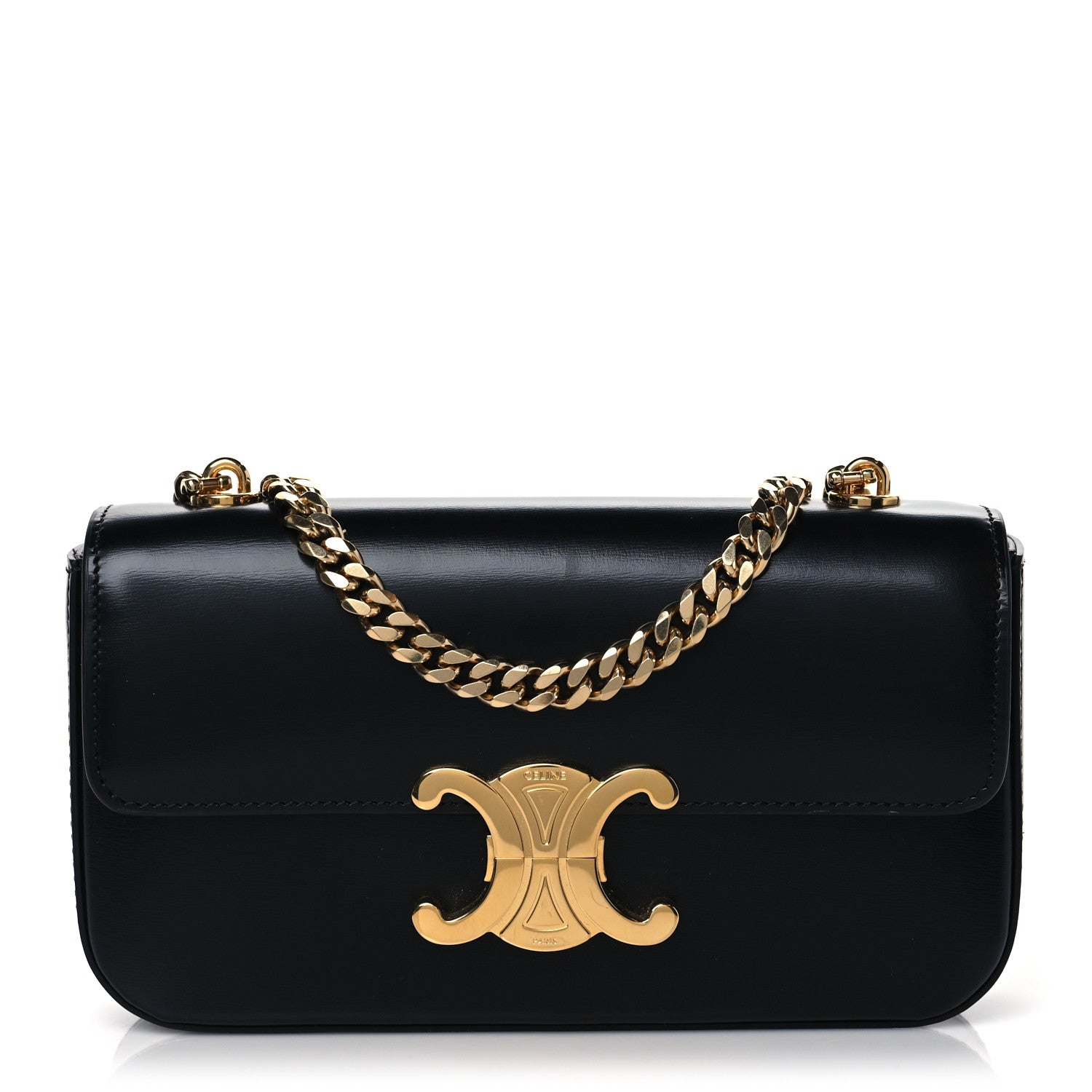Celine Shiny Calfskin Triomphe Chain Shoulder Bag Black 1 of 9