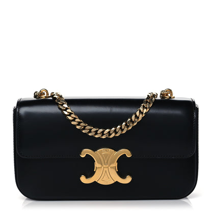 Celine Shiny Calfskin Triomphe Chain Shoulder Bag Black 1 of 9