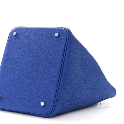Hermes Taurillon Clemence Ostrich Touch Picotin Lock 22 Bleu Electrique 10 of 12