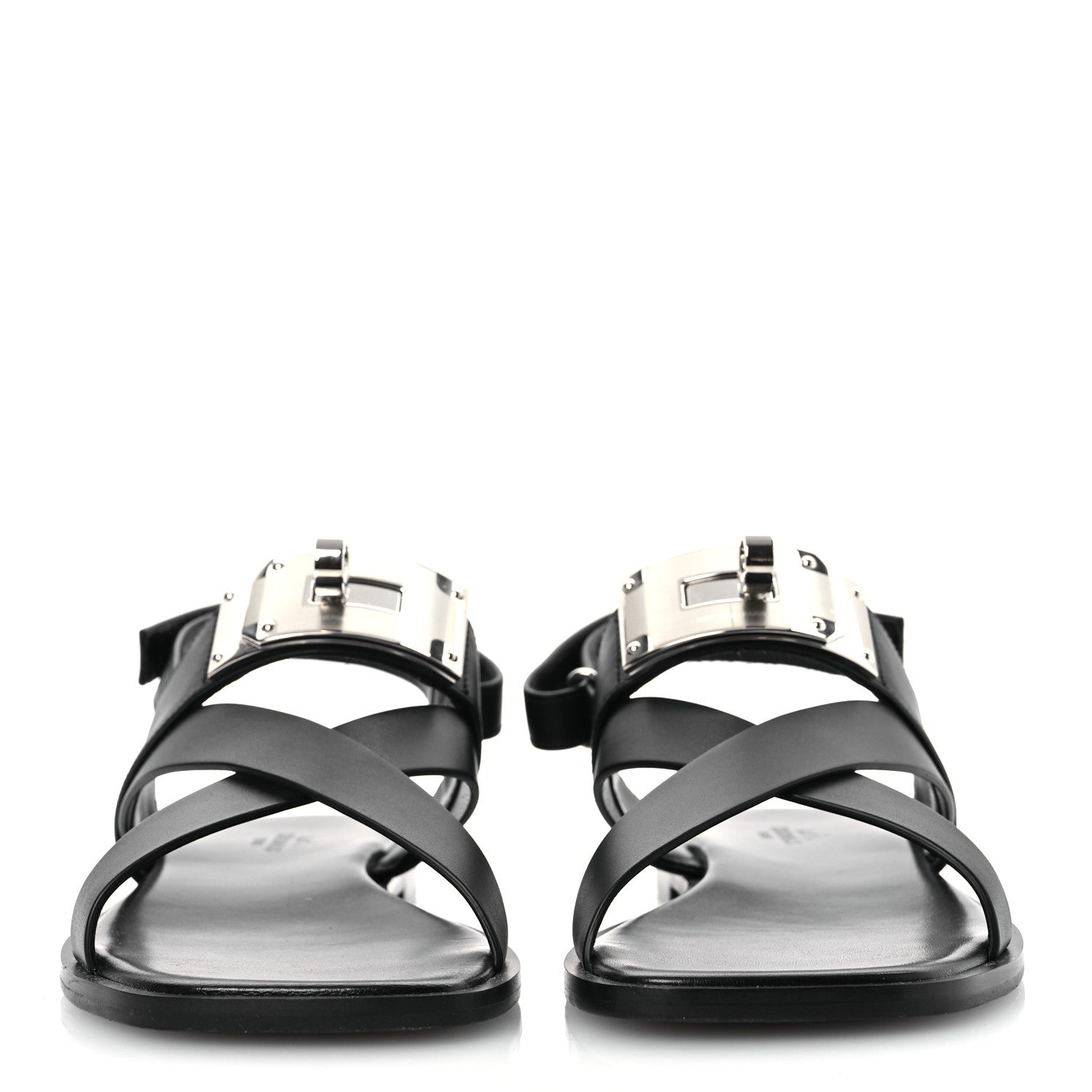 Hermes Calfskin Womens Ines Sandals 38 Black 3 of 14