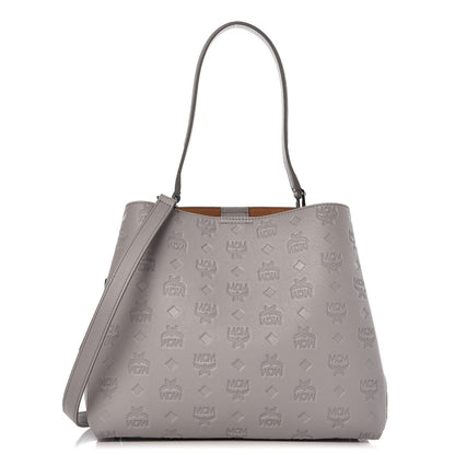 MCM Calfskin Ottomar Monogram Sarah Convertible Hobo Dove 1 of 16