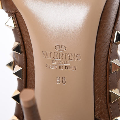 Valentino Garavani Pebbled Calfskin Rockstud Ankle Strap 100mm Pumps 38 Deep Cuir 6 of 8