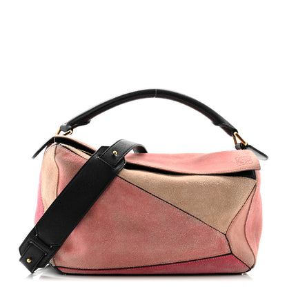 Loewe Calfskin Suede Medium Puzzle Bag Pink Black Multicolor 1 of 12