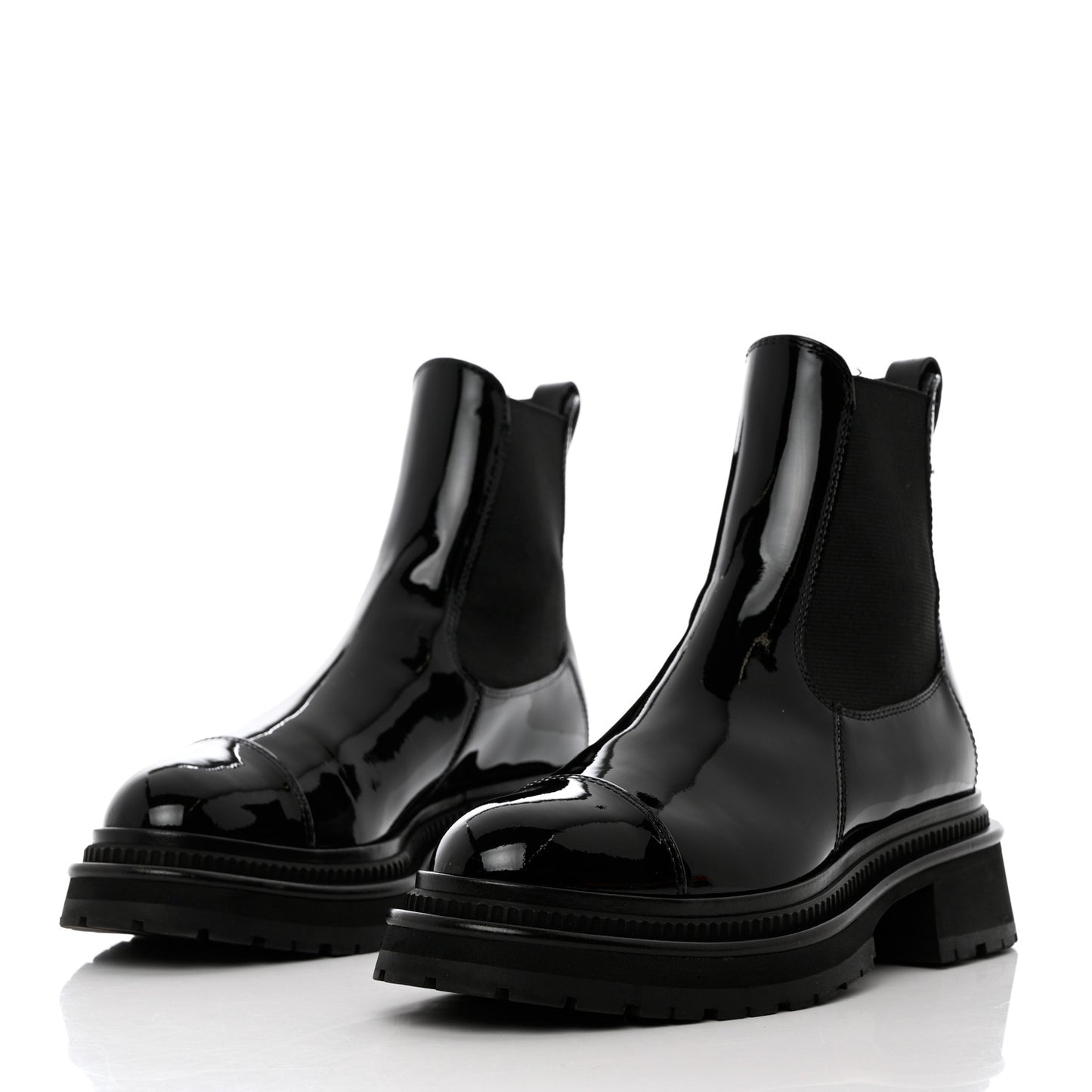Patent Calfskin Cap Toe Ankle Boots 36.5 Black