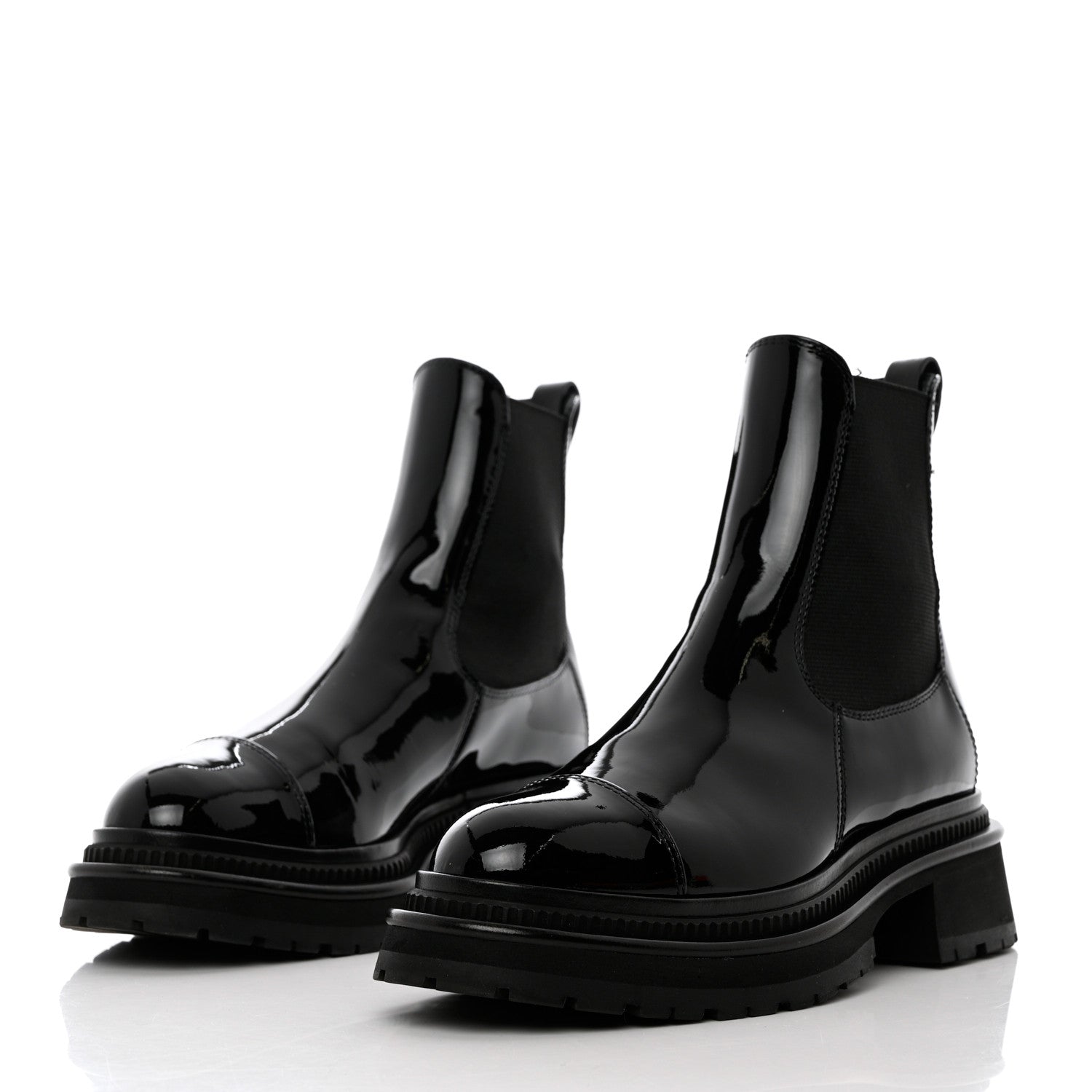 Chanel Patent Calfskin Cap Toe Ankle Boots 36.5 Black 3 of 8